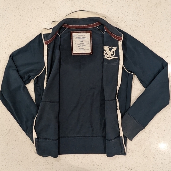 American Eagle Outfitters Men Vintage Retro Fit Dark Blue Sweatshirt Full Zip S - Picture 5 of 11